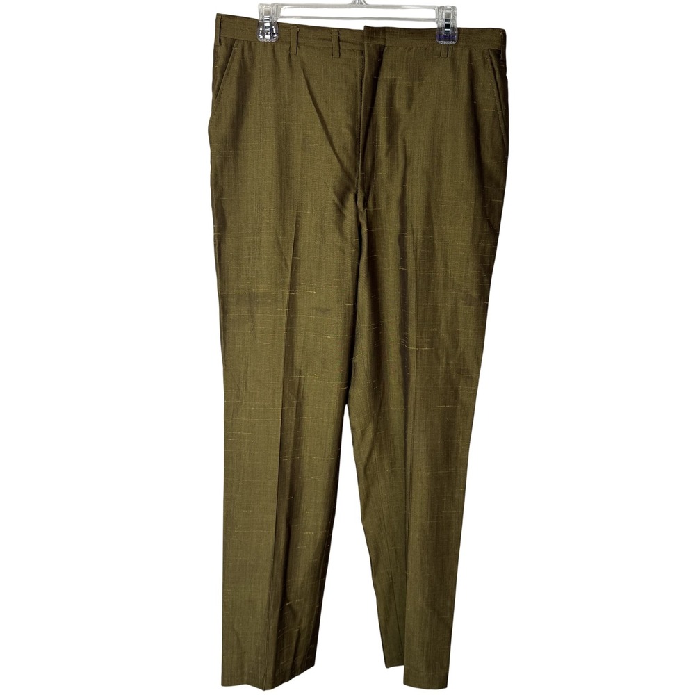 Brown Dress Pants Mens 32x30 Slim Fit‎ Silk Blend Formal Flat Front Lightweight